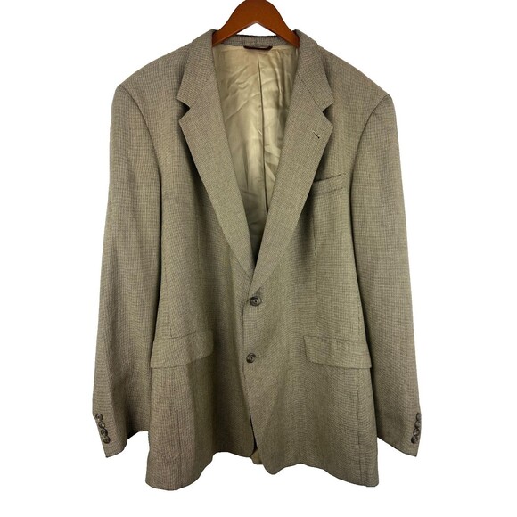 Hart Schaffner Marx Mens 48XL Brown Tan Houndstooth 2 Button Blazer Wool Vintage - Picture 1 of 12